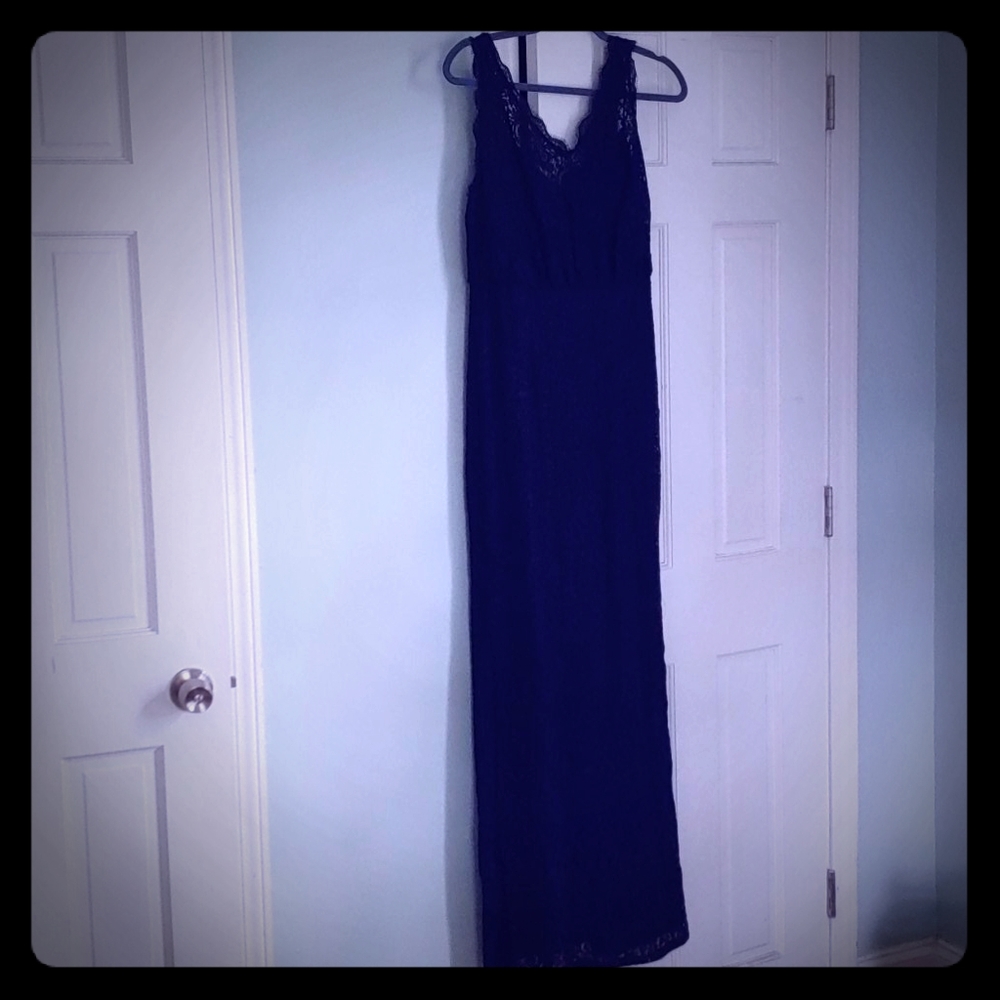 Floor-length Navy party dress with lace